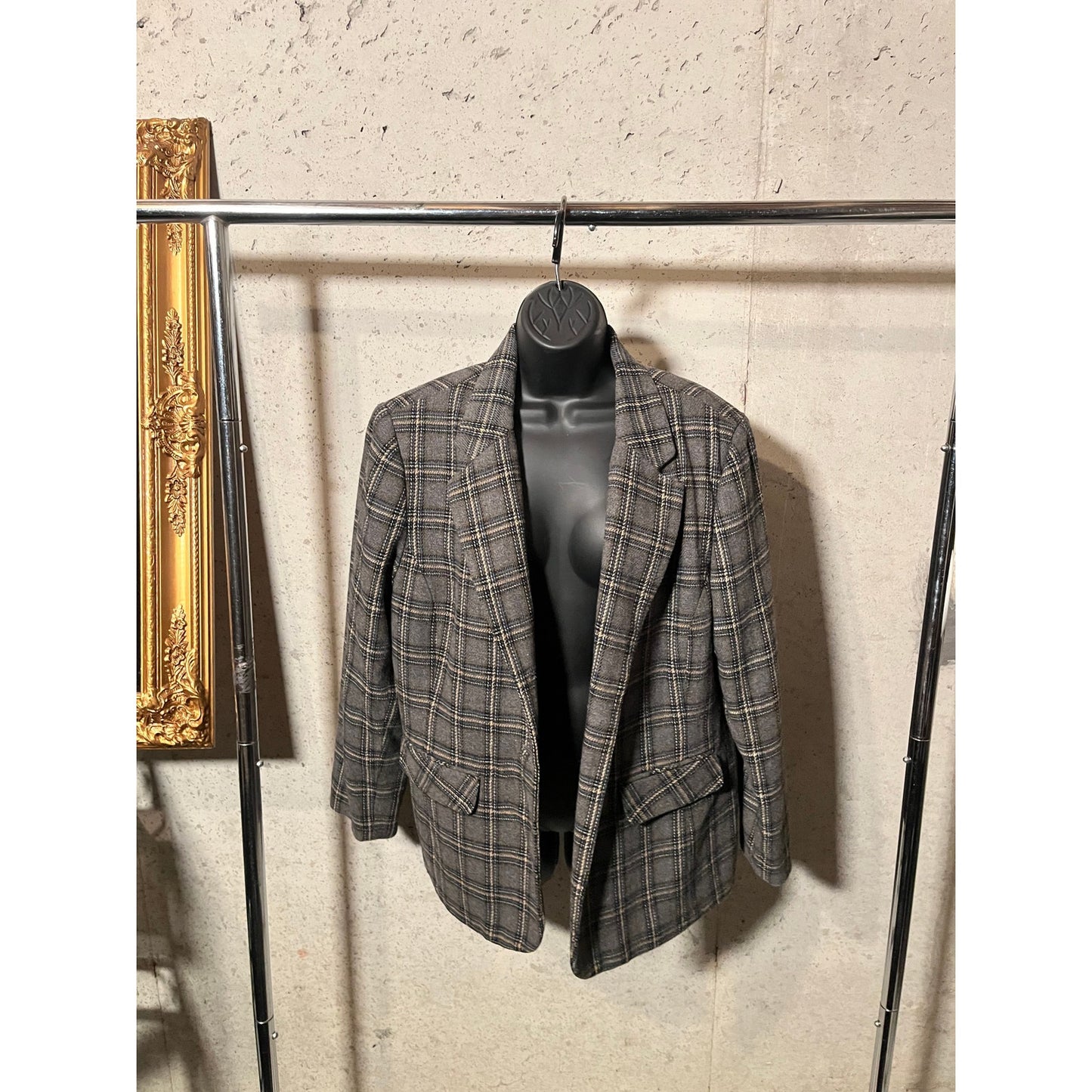 B1 Yellow, Grey Plaid Blazer Size 16
