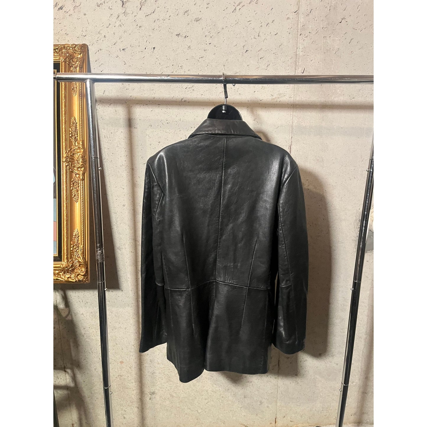 A6 Mossino Black 100% Leather Jacker *small mark on shoulder Size M ( Petite ) Sleeve Length : 25