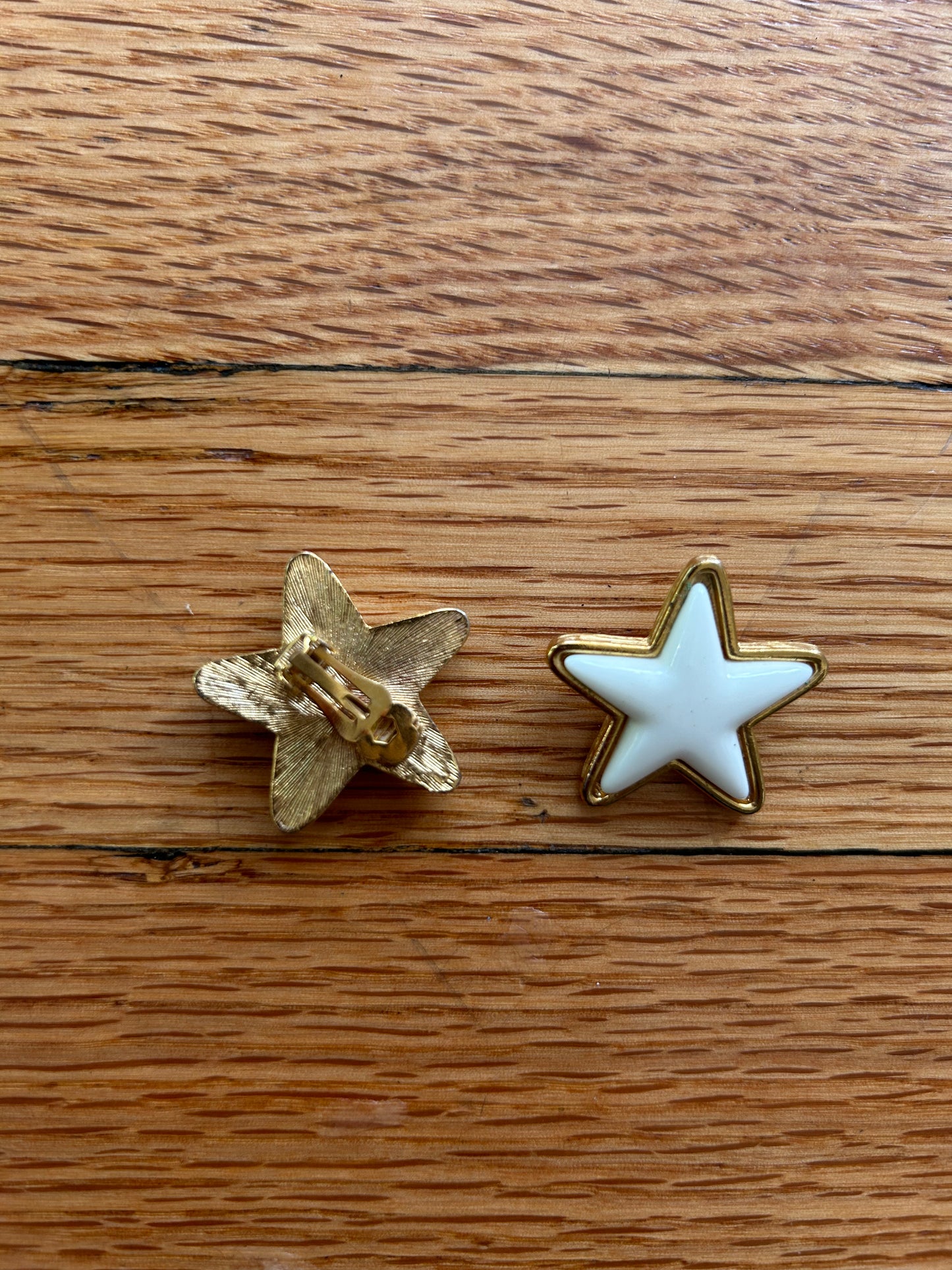 Gold & Cream Star Clip On Earrings