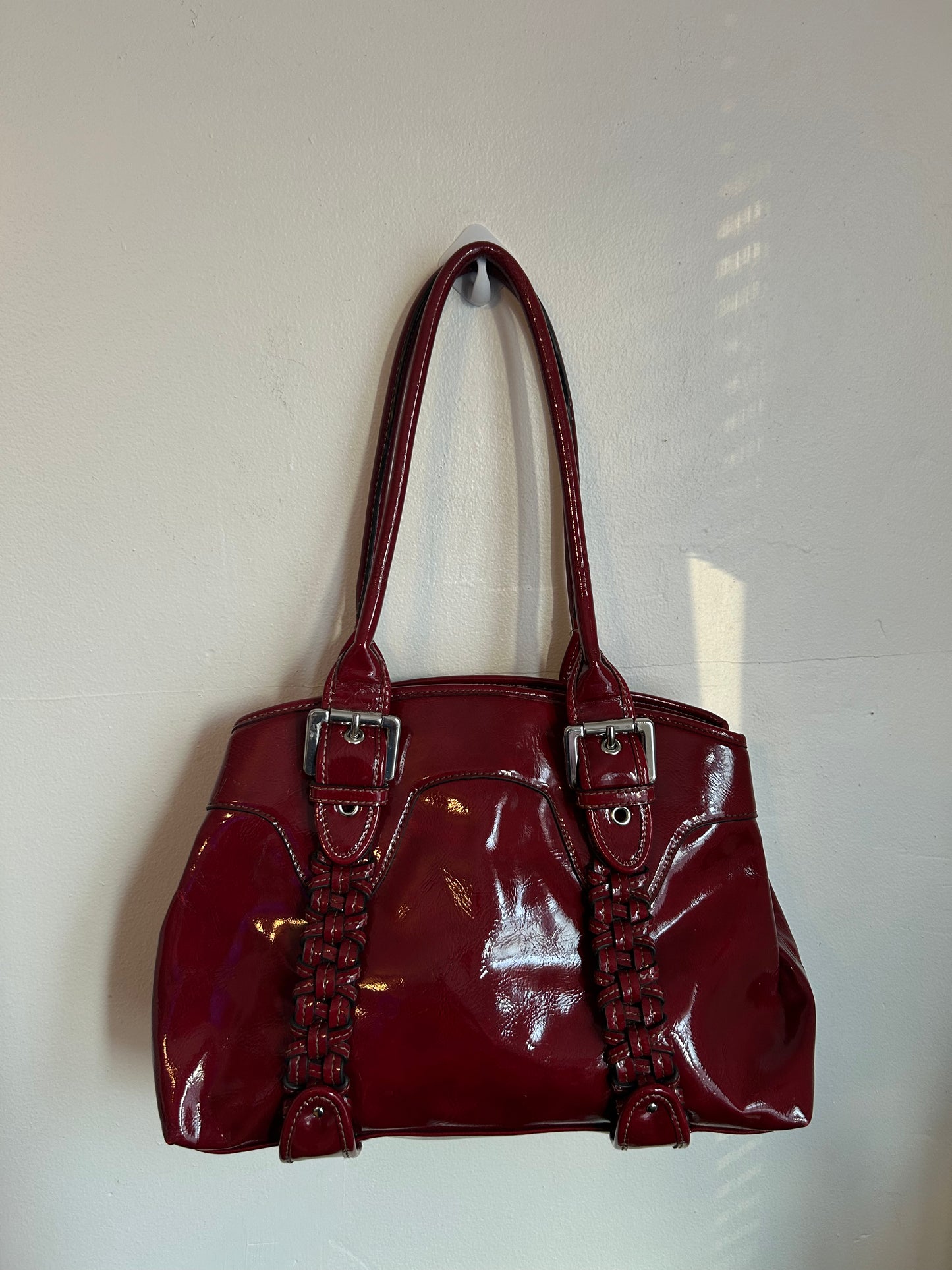 Red Leather Buckle Mini Tote purse