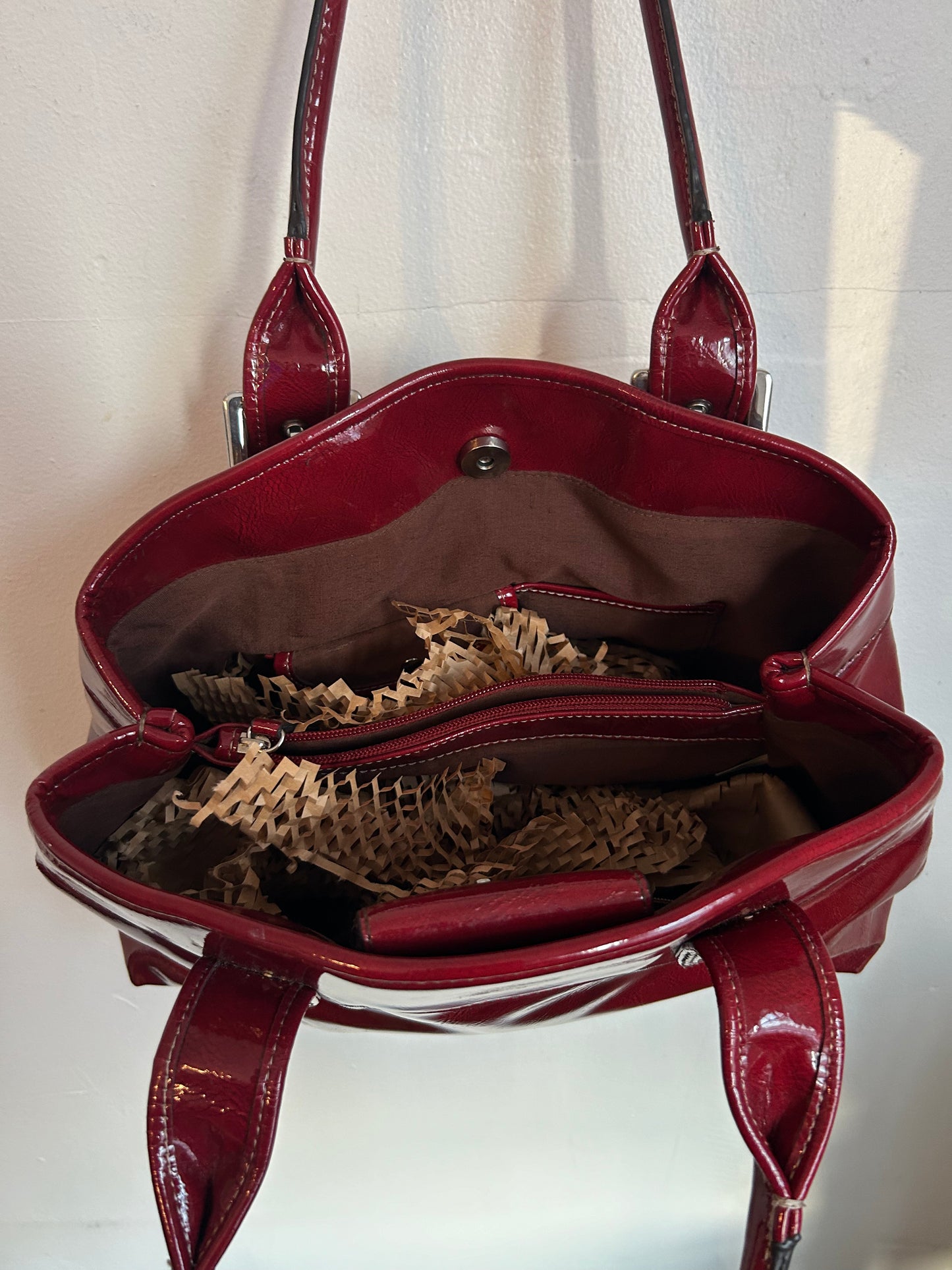 Red Leather Buckle Mini Tote purse