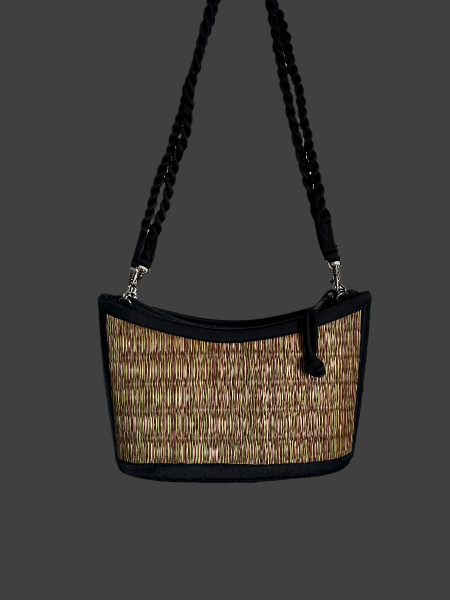 Bucket Frame Black & Tan Textured Purse