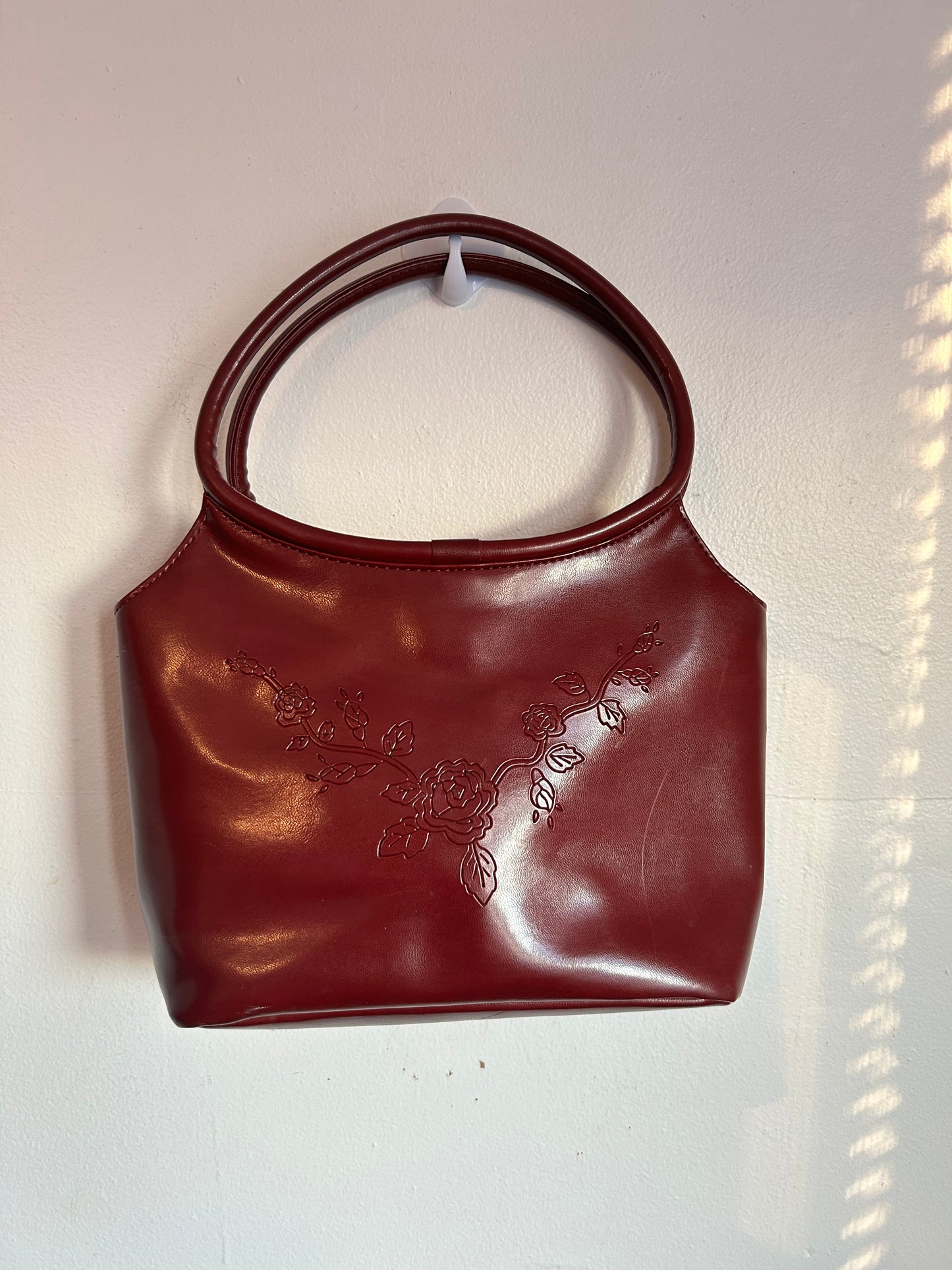 Red Leather Flower Print Purse