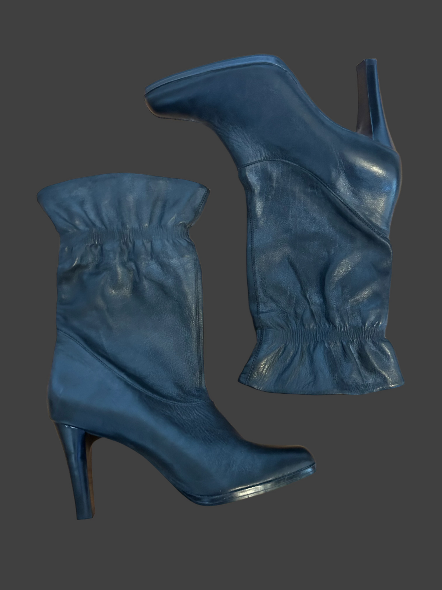 Black Leather Framed Ankle Boots