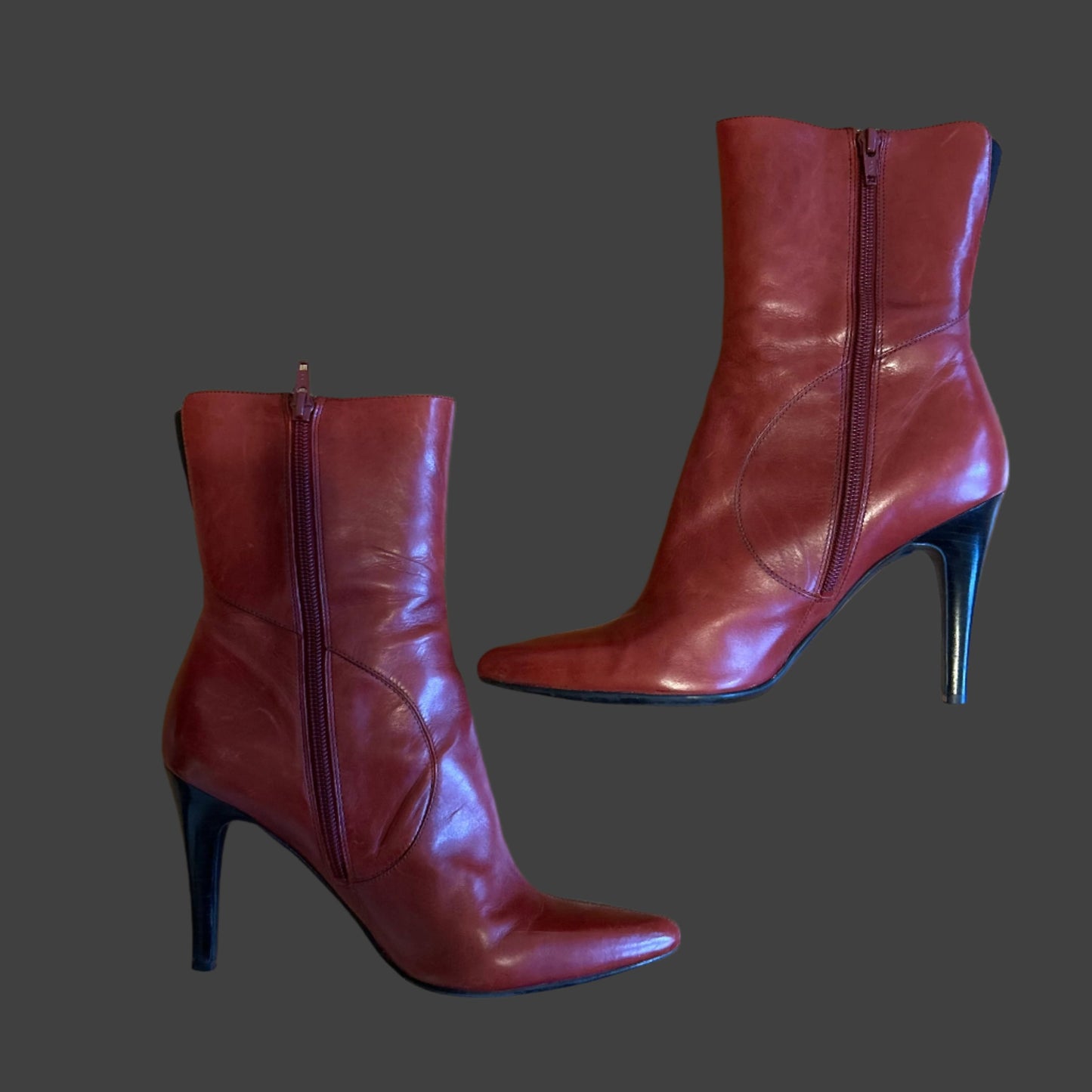 Nine West Red Leather Ankle Boot