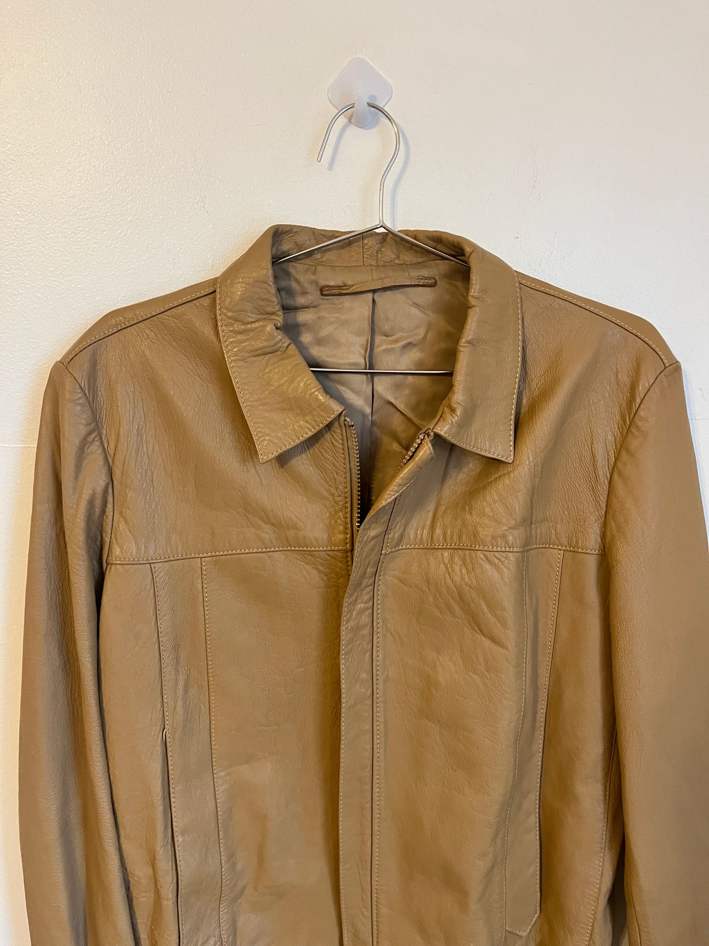 Vintage Leather Cream Bomber Jacket