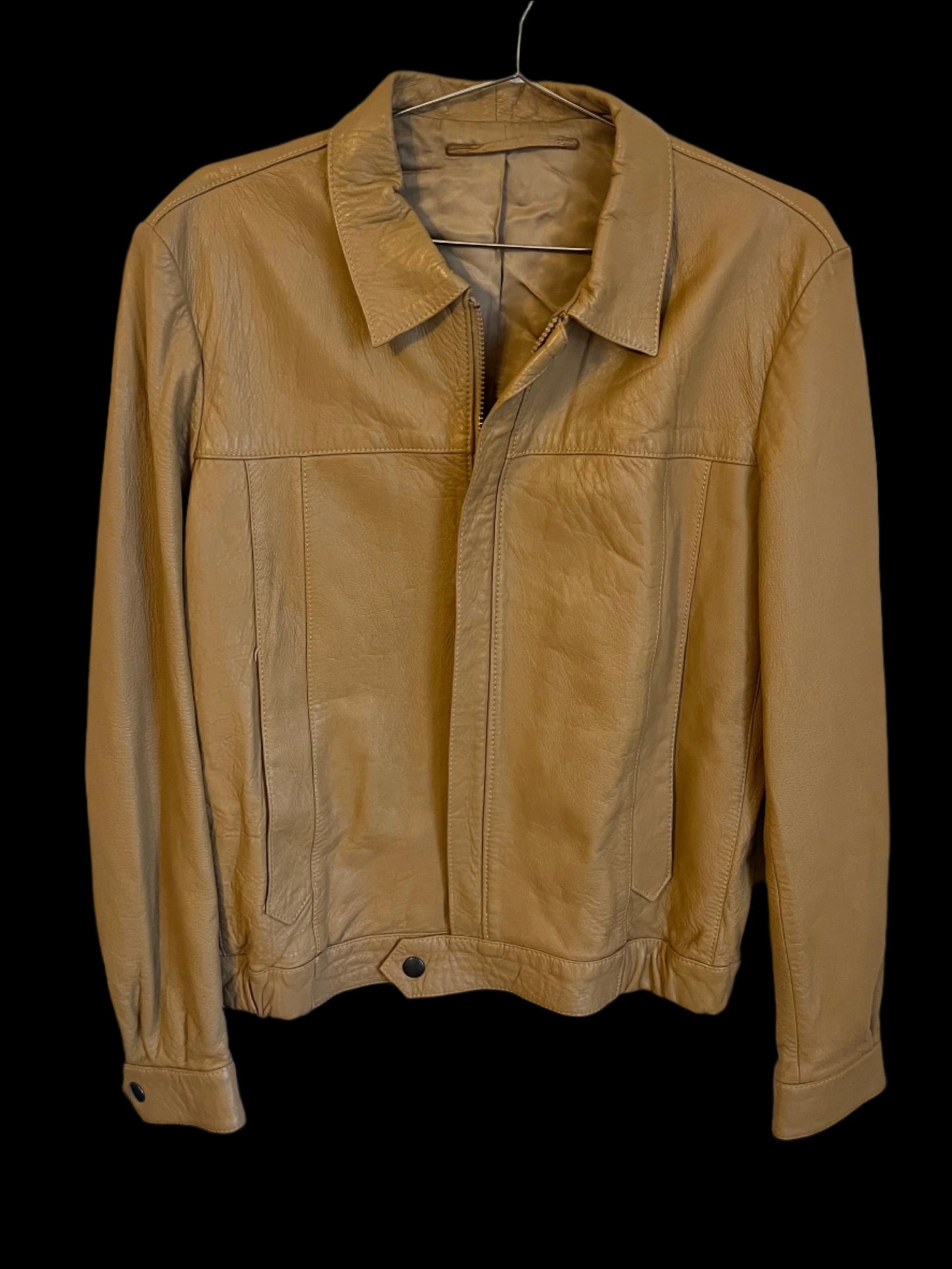 Vintage Leather Cream Bomber Jacket
