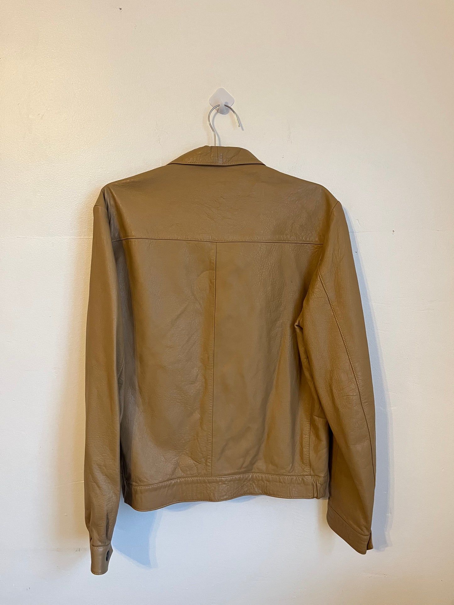 Vintage Leather Cream Bomber Jacket