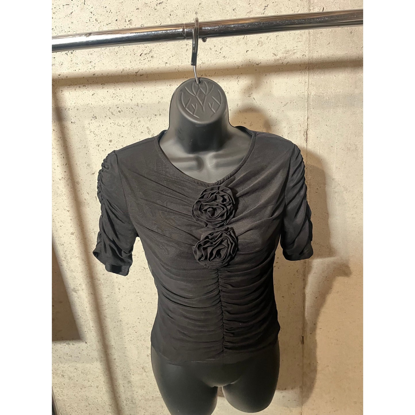 B6 Black Flower Blouse Size M