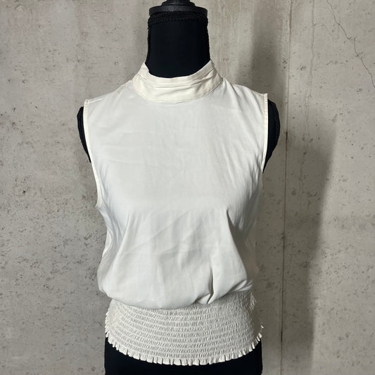 tan silk cream blouse