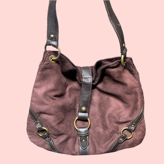 sude brown saddle purse